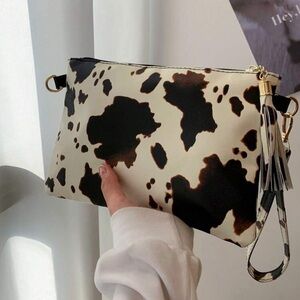 Elegant Cow Print Clutch with Wristlet